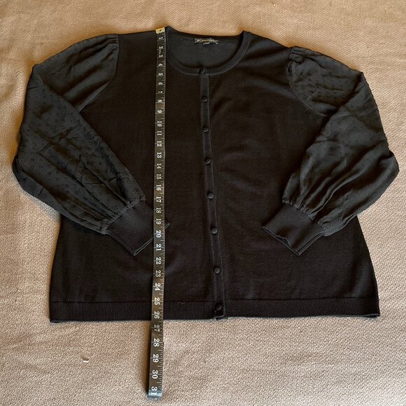 Black Cardigan with Sheer Polka Dot Sleeves - Adrainna Papell - Picture 7 of 9